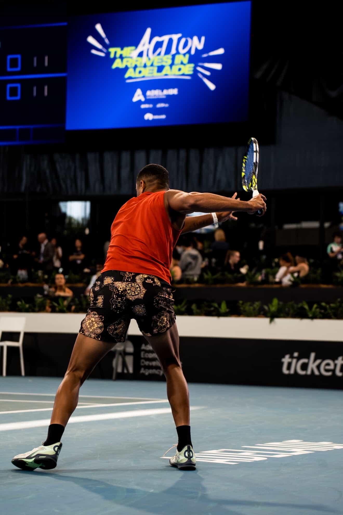 Brandon Walkin on court in Adelaide, preparing to hit